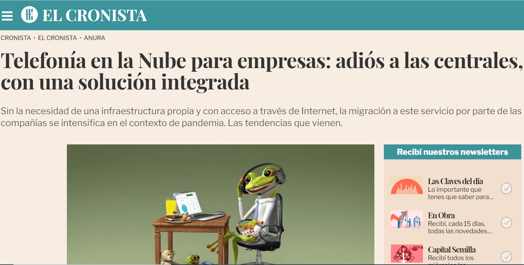 el cronista nota sobre la telefonía en la nube para empresas anura