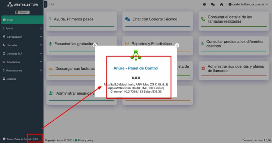 Panel de Control Anura 6.0